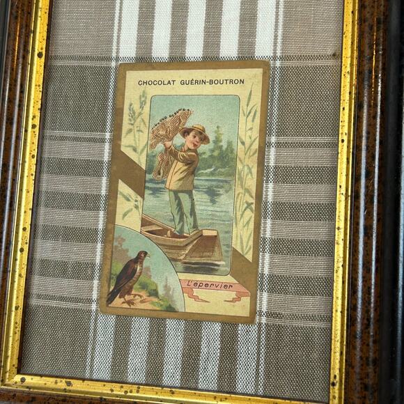 Antique French Chocolat Guérin-Boutron Trade Cards in Framed Plaid Mat - Picture 3 of 6